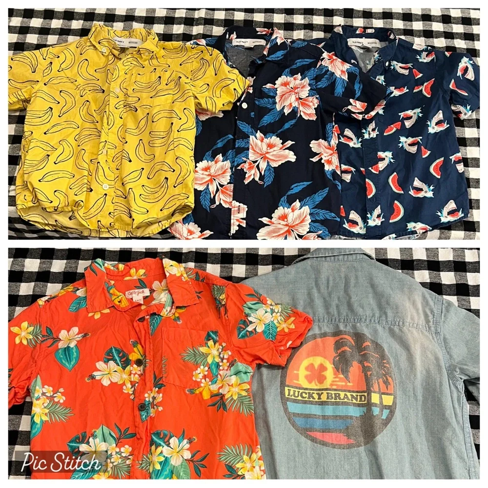 Boys Hawaiian Shirt Bundle Size 5/6 Small Tropical Summer Vacation Lot of 5
